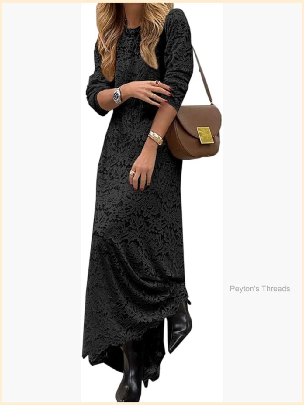 2-Piece Lace Maxi Dress Set Long Sleeve Sheer Floral Bohemian Vacation Outfit